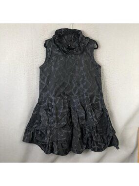 By JJ Dress Womens L Black Jacquard Cowl Neck Bubble Hem Trapeze Whimsigoth